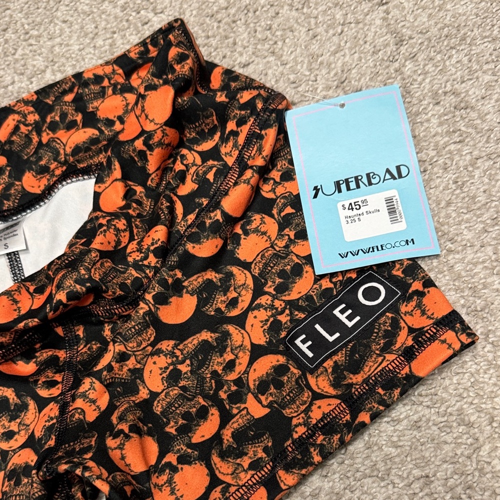 Fleo Superbad Orange and Black Skull Shorts